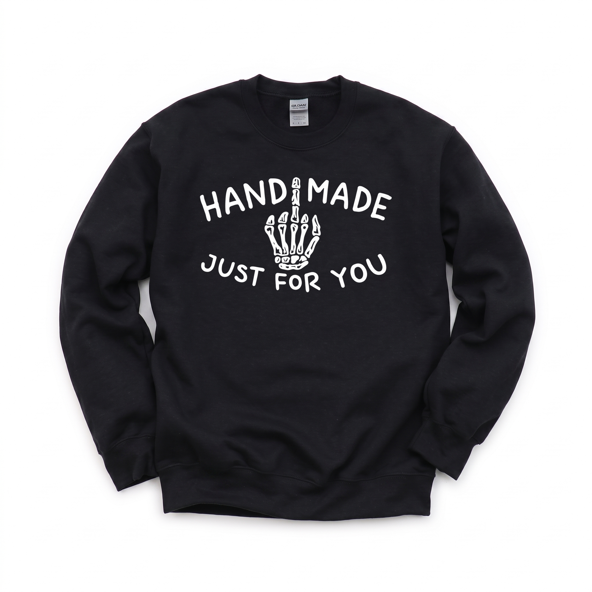 Skeleton Middle Finger graphic on Gildan 18000 in Black