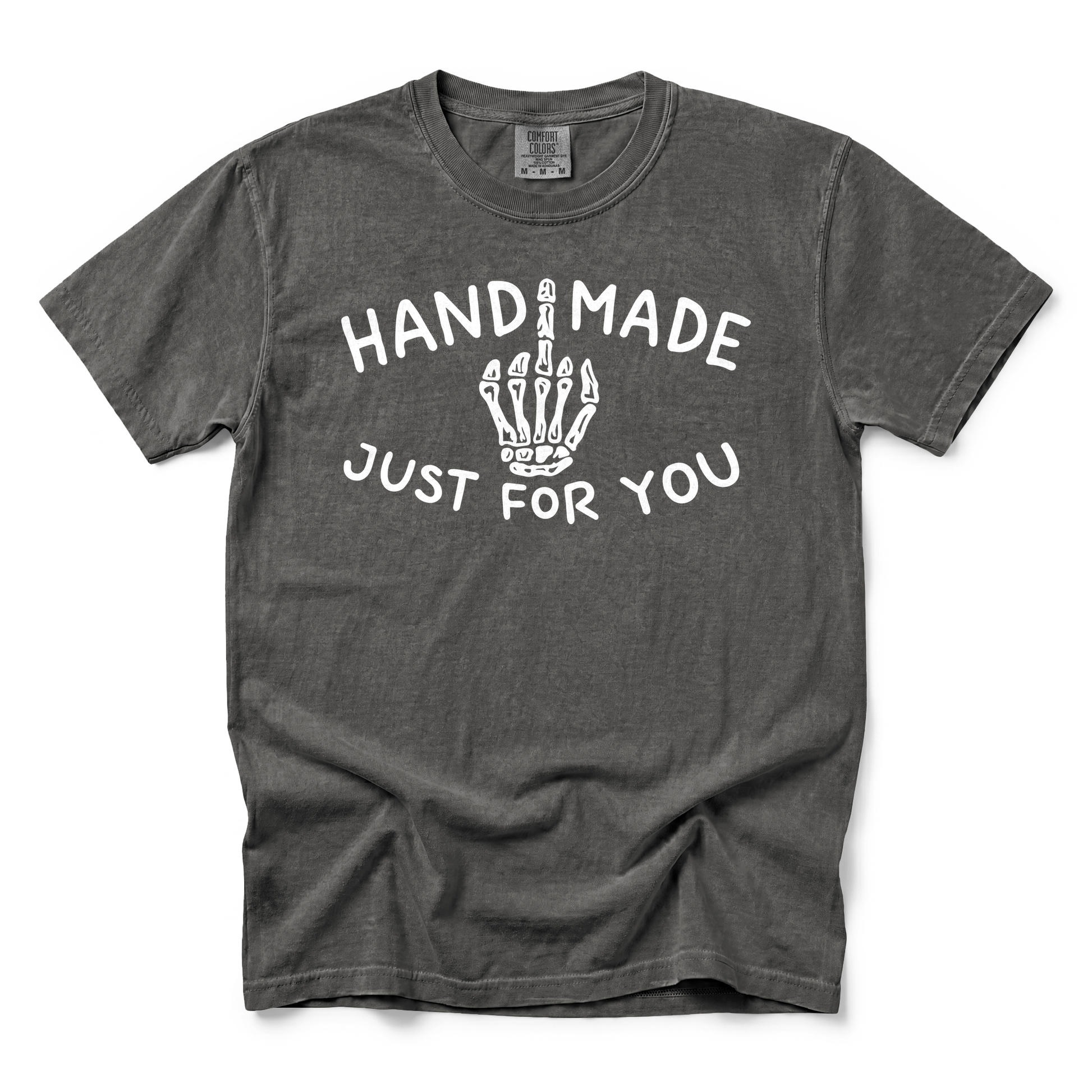 Skeleton Middle Finger graphic on Comfort Colors 1717 in Pepper