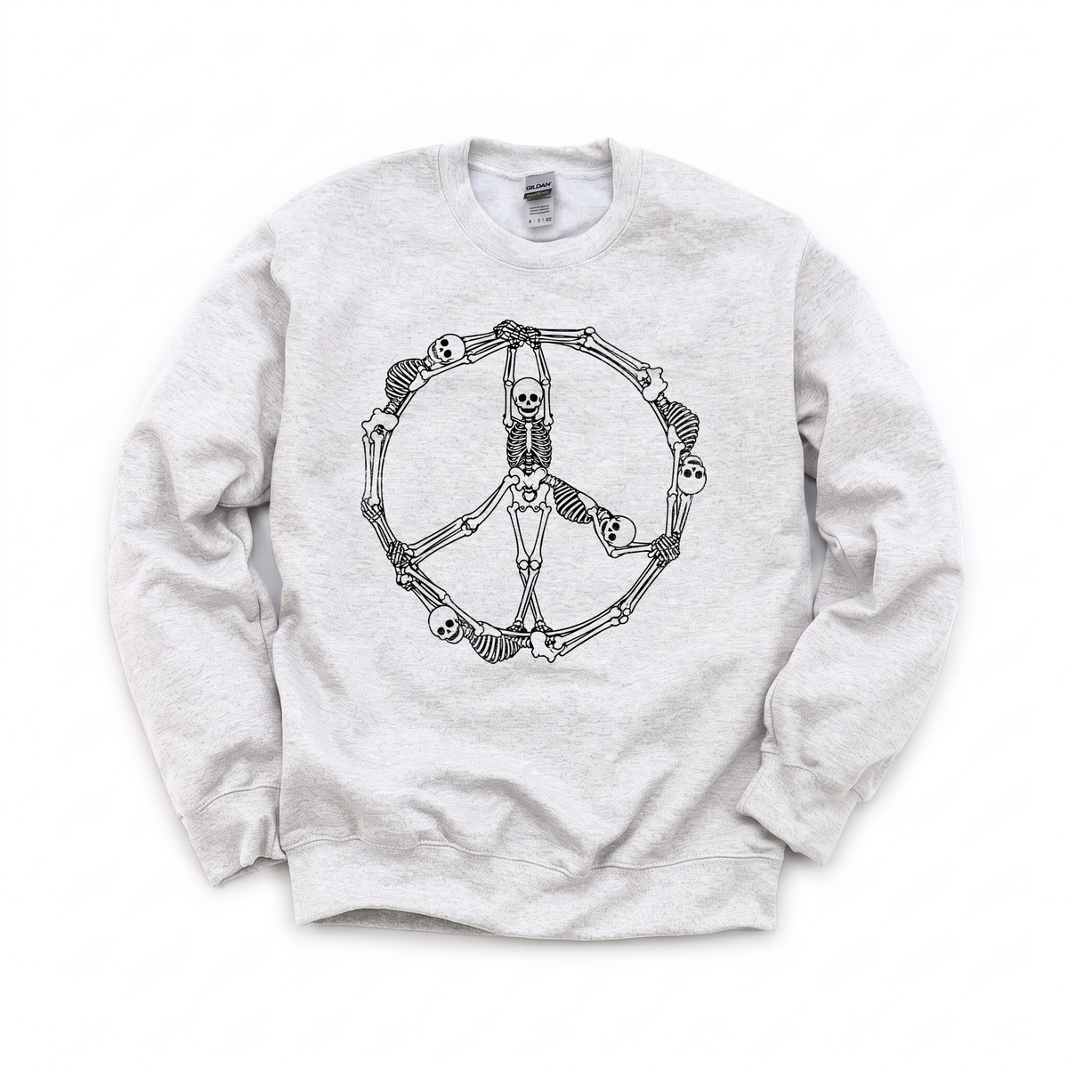 Skeleton Peace Sign graphic on Gildan 18000 in Ash