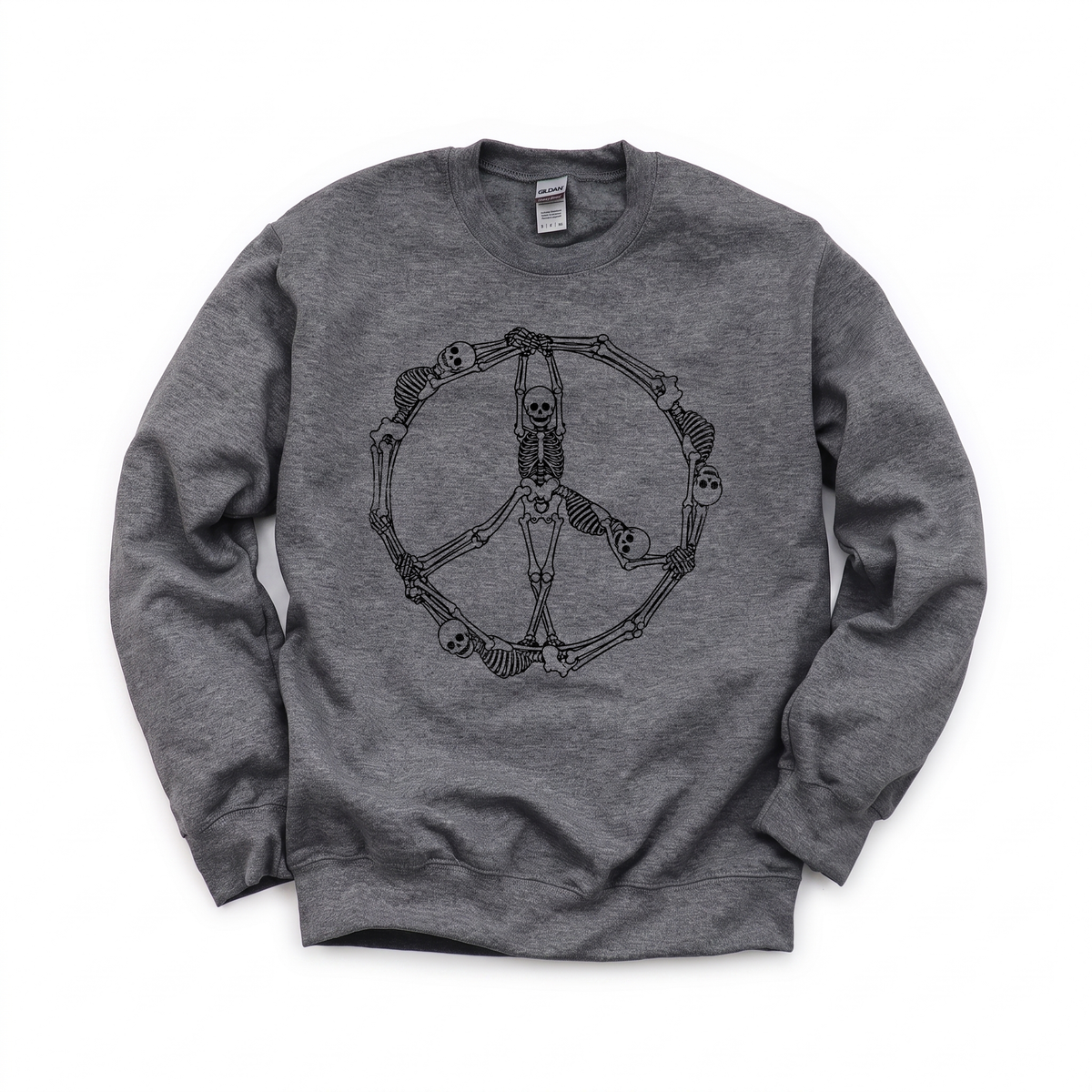 Skeleton Peace Sign graphic on Gildan 18000 in Dark Heather