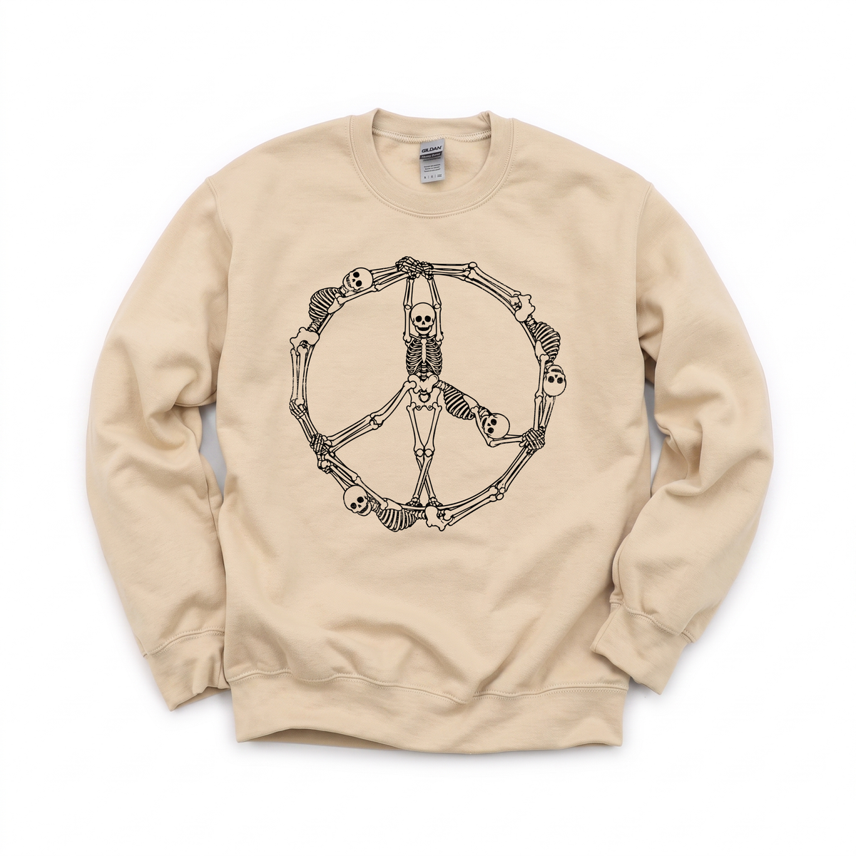 Skeleton Peace Sign graphic on Gildan 18000 in Sand