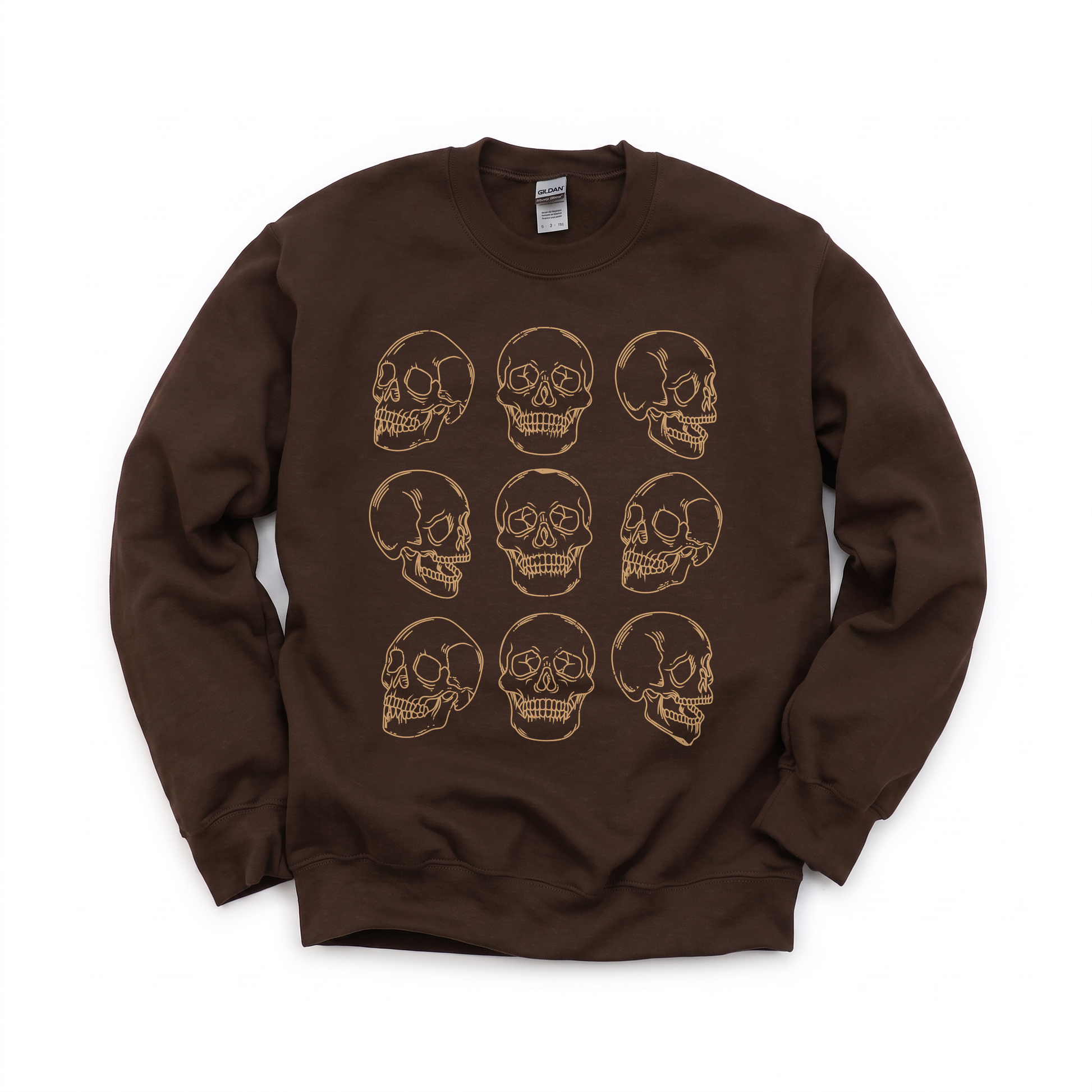 Skull Pattern graphic on Gildan 18000 in Dark Chocolate