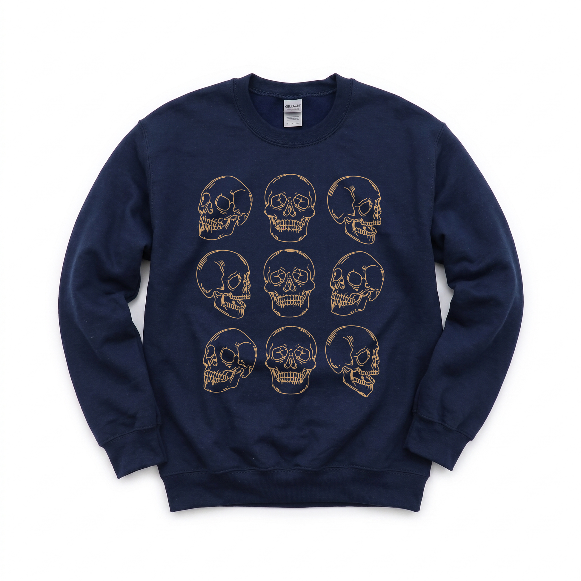 Skull Pattern graphic on Gildan 18000 in Navy