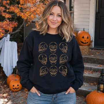 Model wearing the Skull Pattern sweatshirt in Black