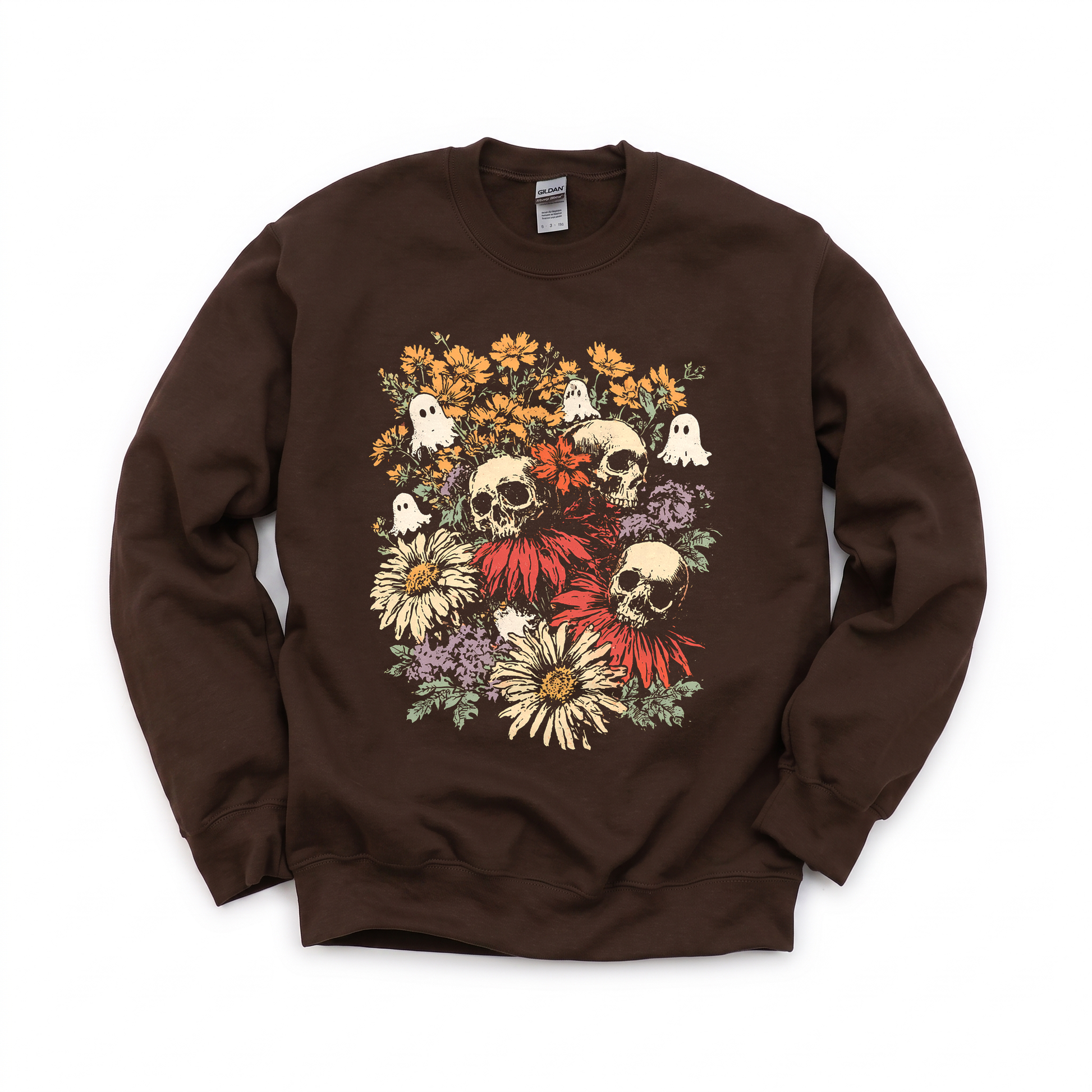 Skulls graphic on Gildan 18000 in Dark Chocolate