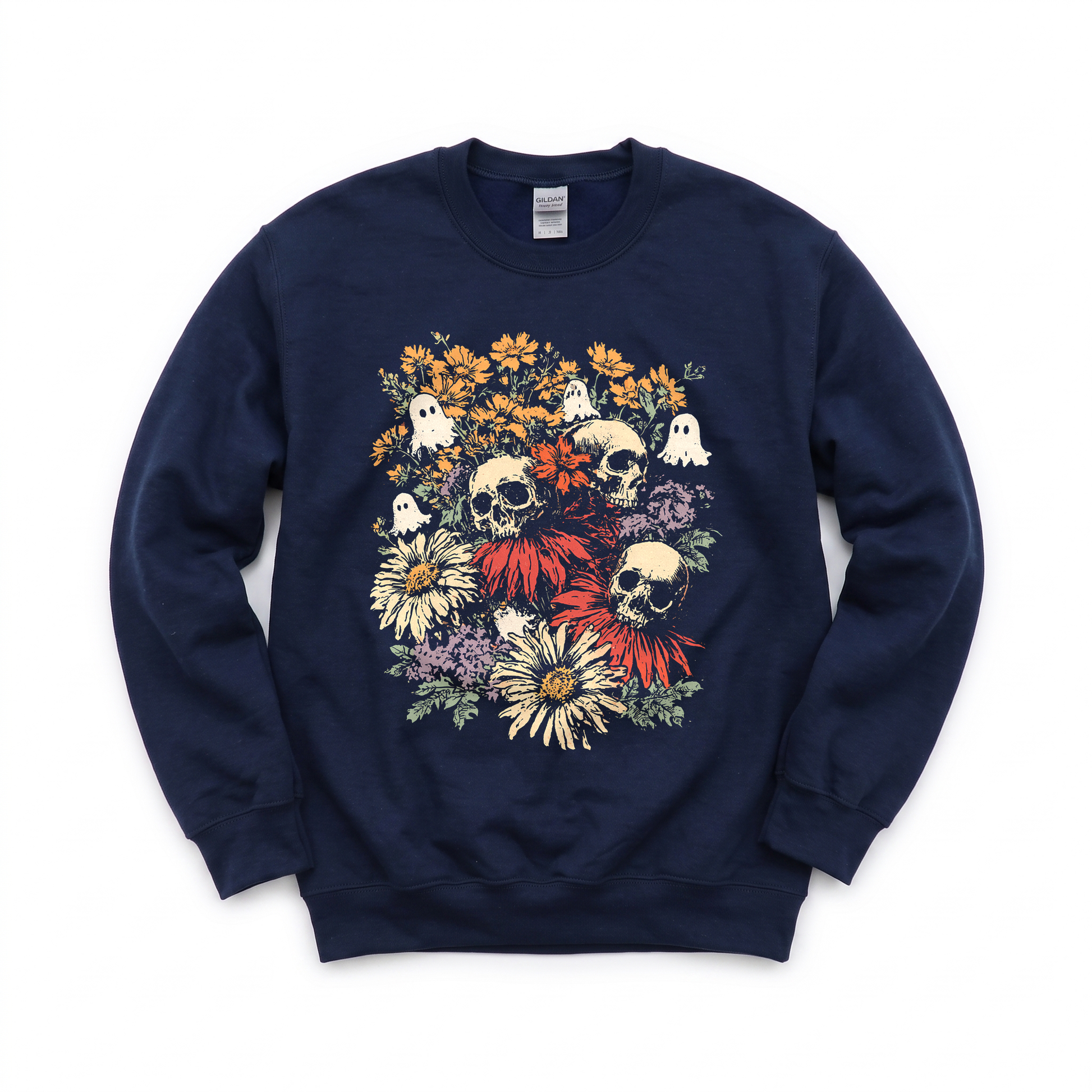 Skulls graphic on Gildan 18000 in Navy