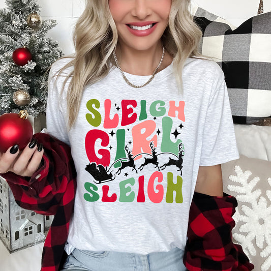 Sleigh Girl Sleigh, Santa, Christmas, Retro Super Soft Tees