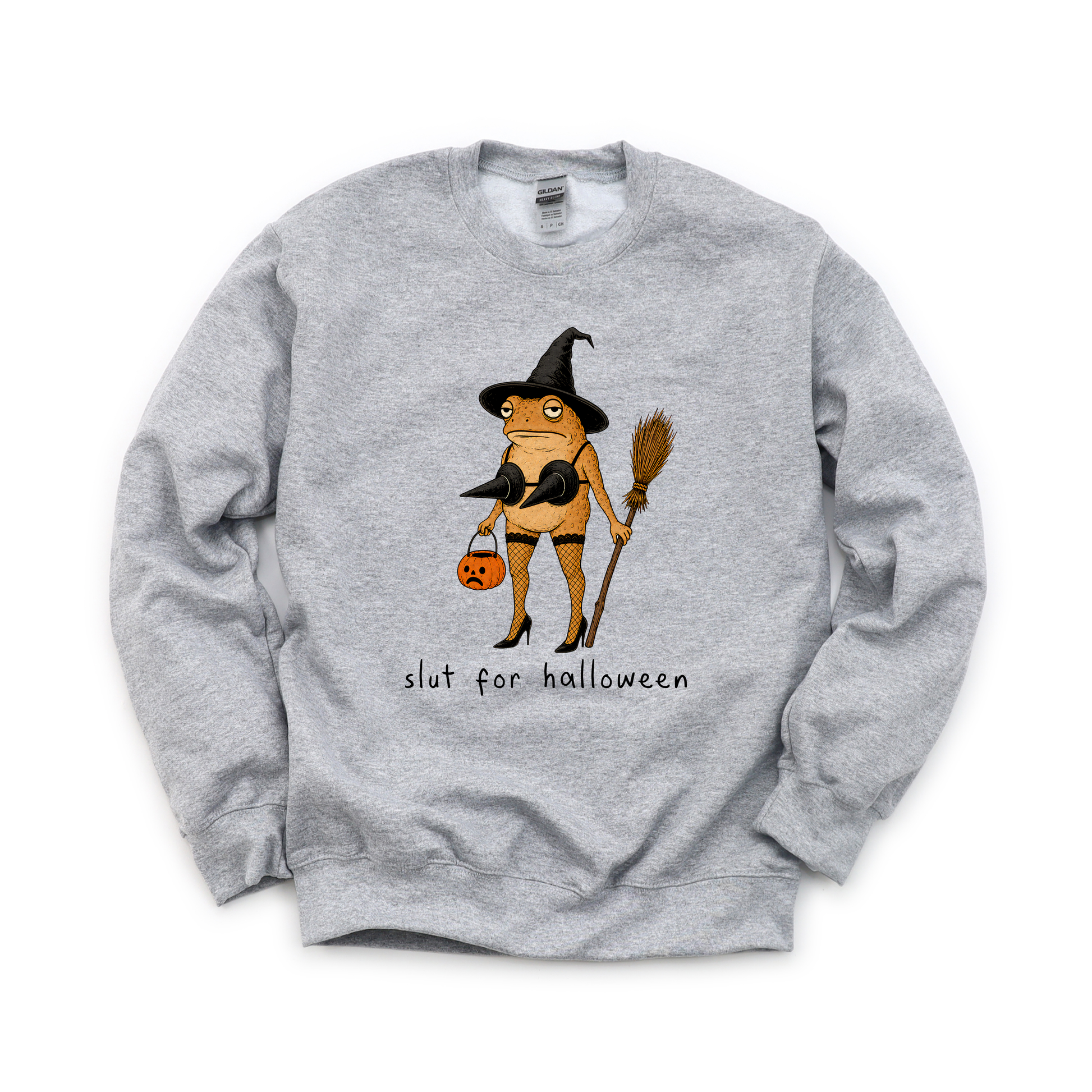 Slut For Halloween graphic on Gildan 18000 in Sport Grey