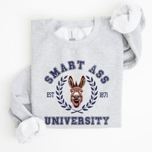 Smart Ass University Sweatshirt, Donkey, Sarcastic, College, Funny Meme