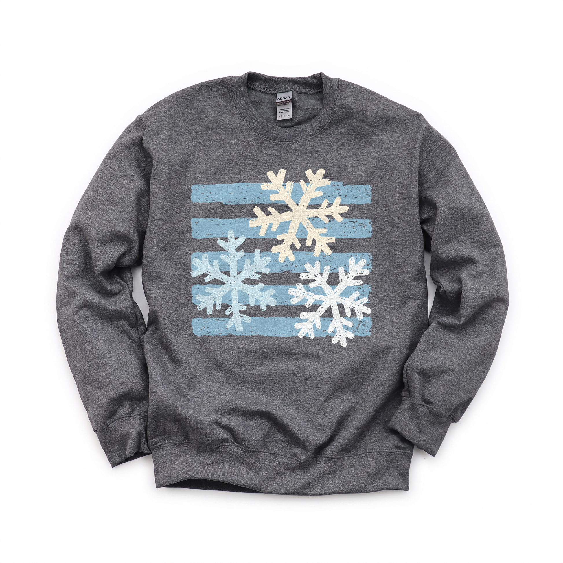 Snowflakes graphic on Gildan 18000B Youth Heavy Blend Sweatshirt in Dark Heather