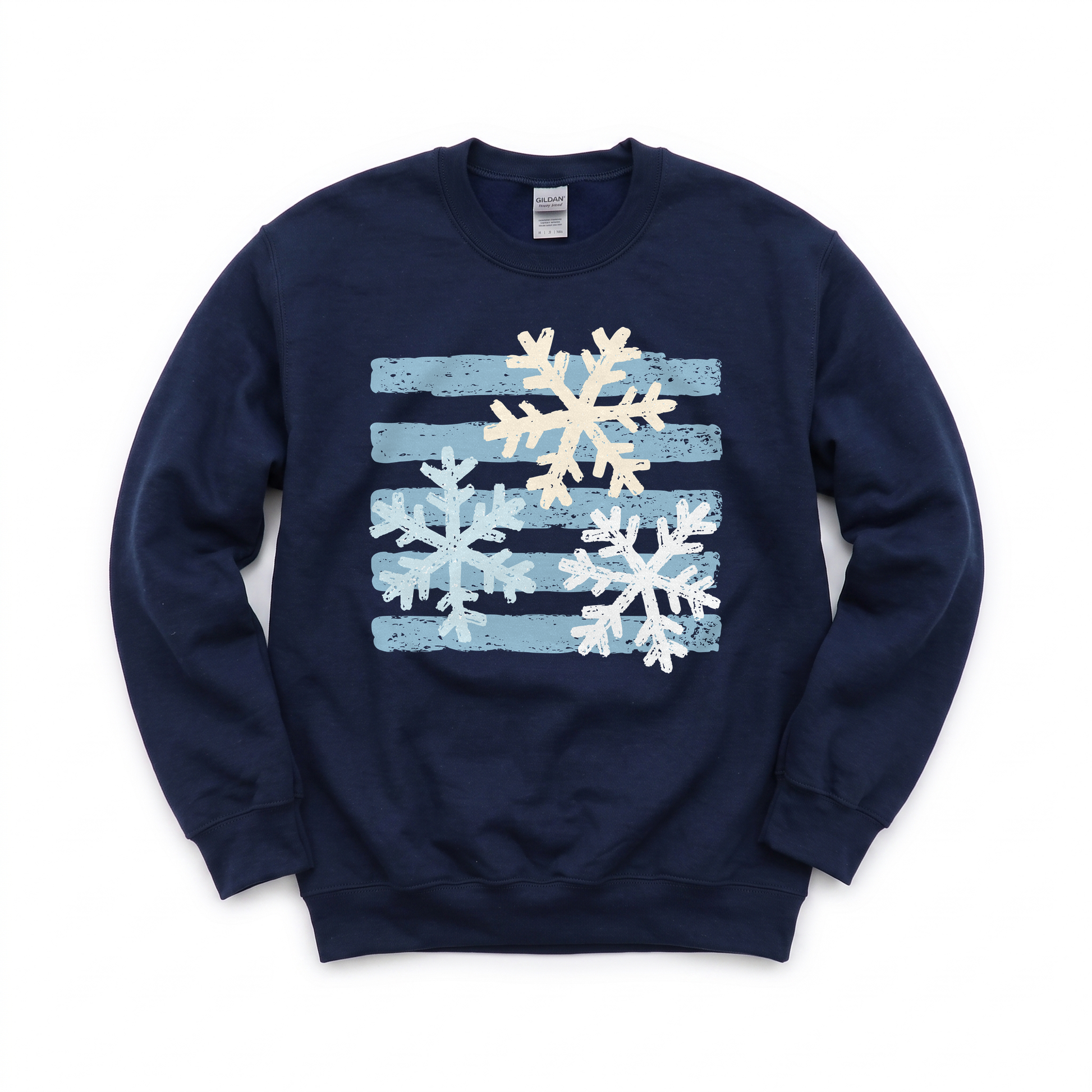 Snowflakes graphic on Gildan 18000B Youth Heavy Blend Sweatshirt in Navy