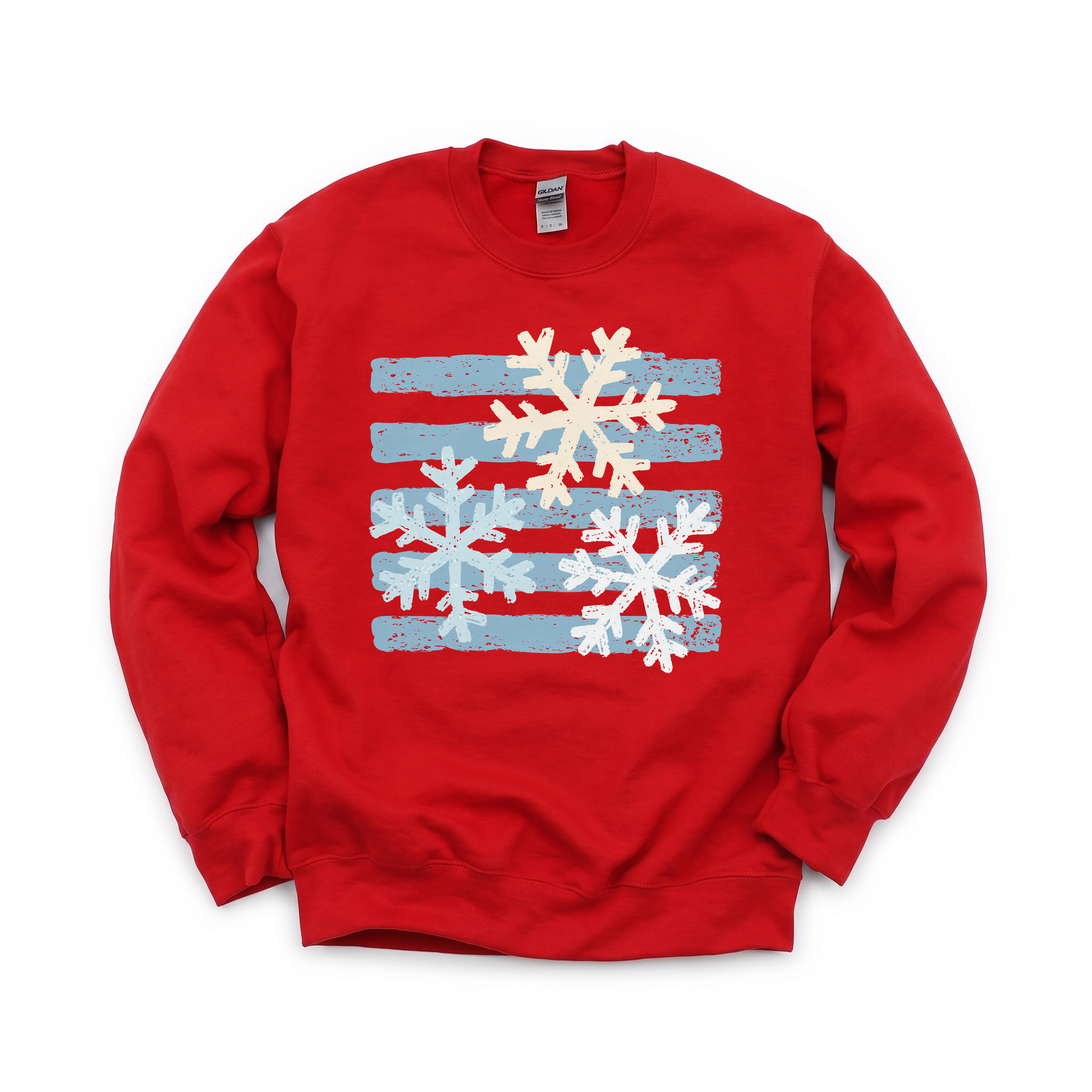 Snowflakes graphic on Gildan 18000B Youth Heavy Blend Sweatshirt in Red