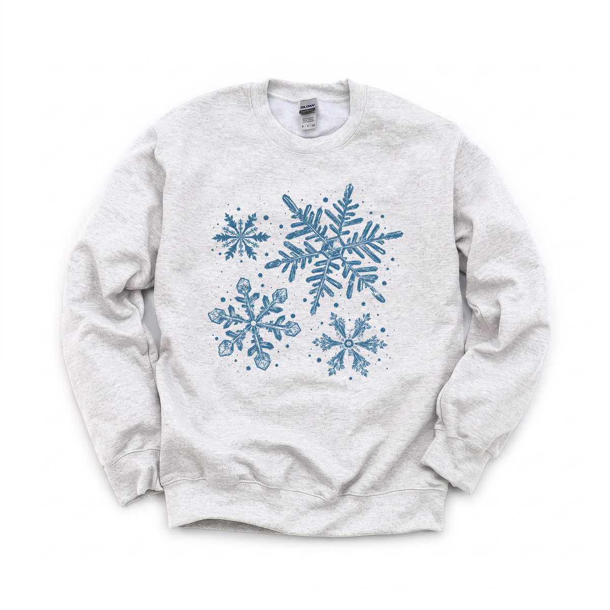 Snowflakes graphic on Gildan 18000 in Ash