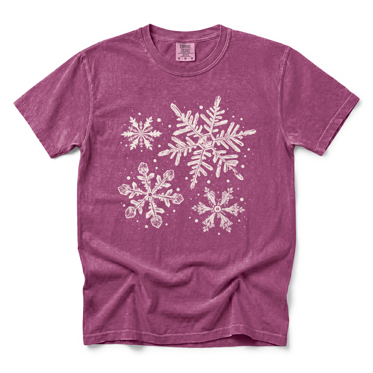 Snowflakes graphic on Comfort Colors 1717 in Berry