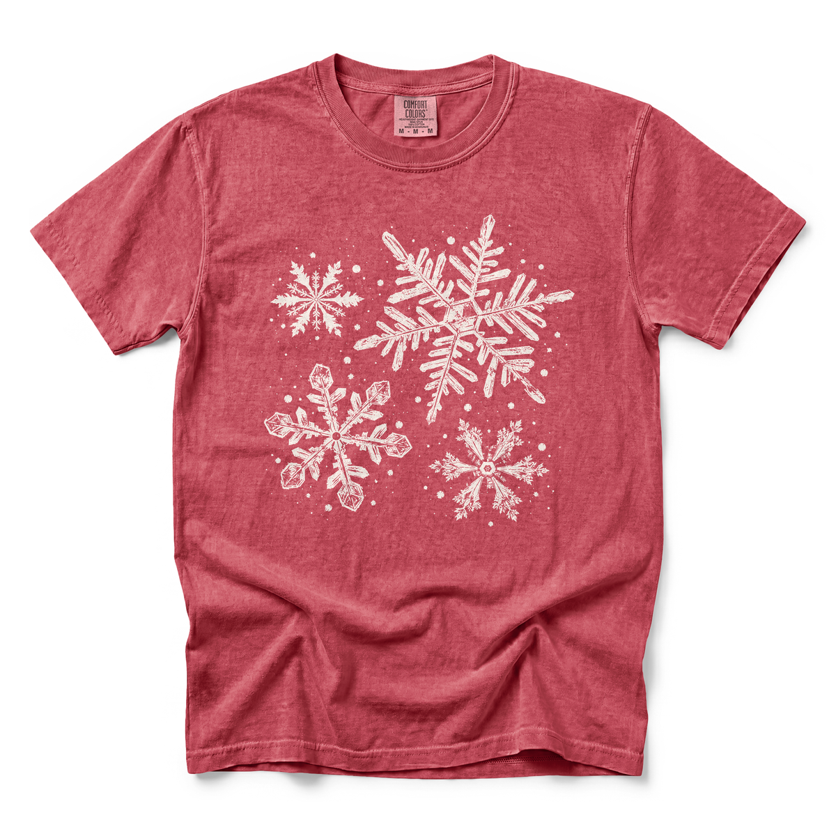 Snowflakes graphic on Comfort Colors 1717 in Crimson