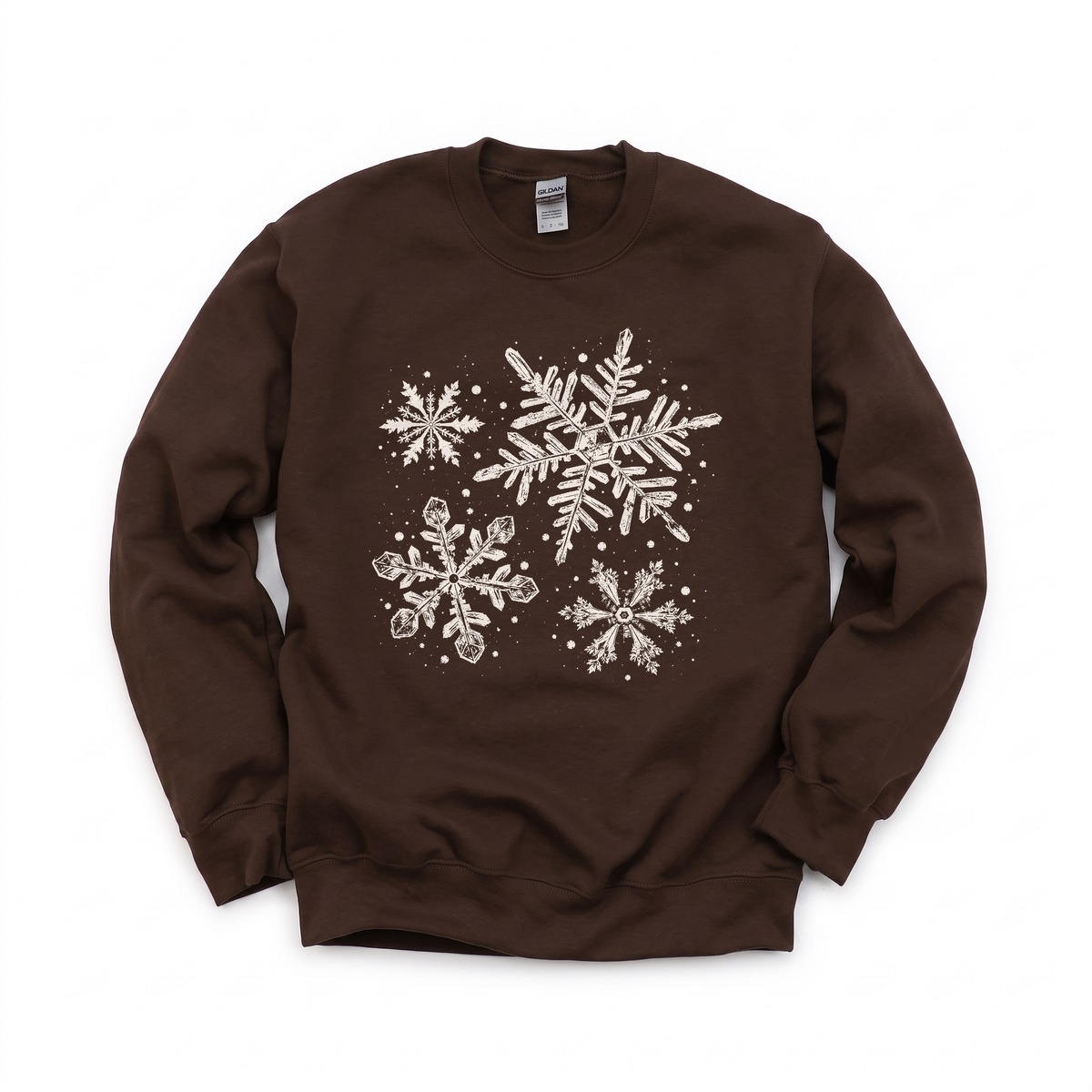 Snowflakes graphic on Gildan 18000 in Dark Chocolate
