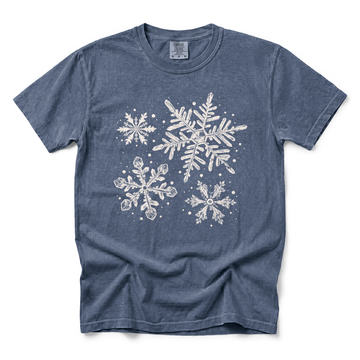 Snowflakes graphic on Comfort Colors 1717 in Denim