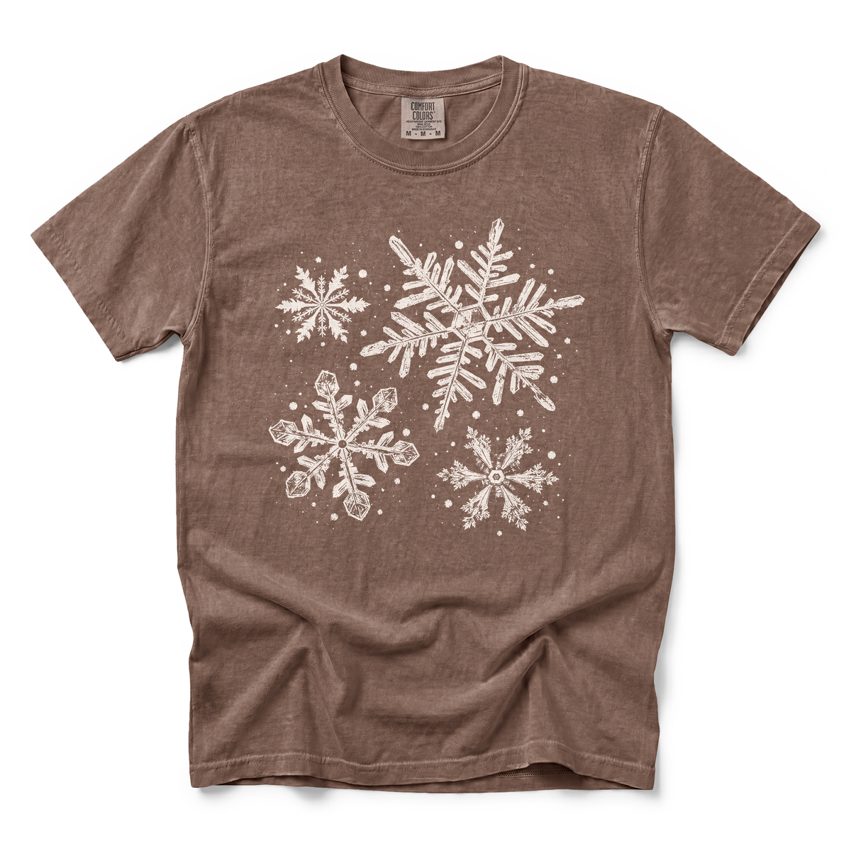 Snowflakes graphic on Comfort Colors 1717 in Espresso
