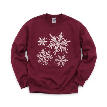 Snowflakes graphic on Gildan 18000 in Maroon