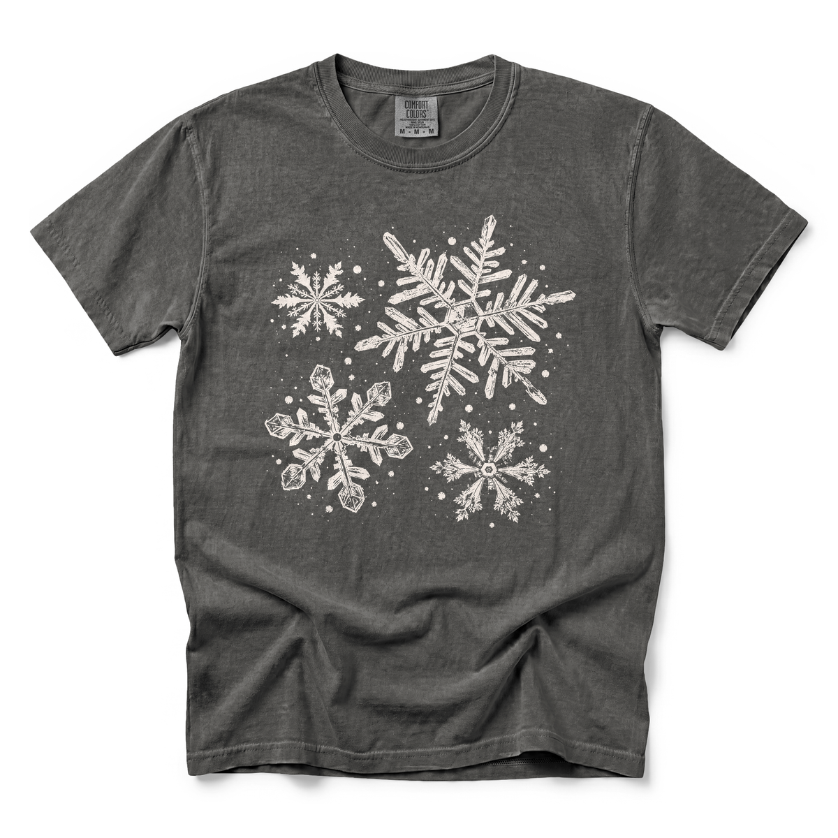 Snowflakes graphic on Comfort Colors 1717 in Pepper