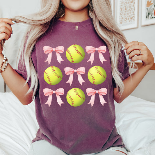 Softball, Pink Bows, Sports, Coquette, Mother's Day Tshirt