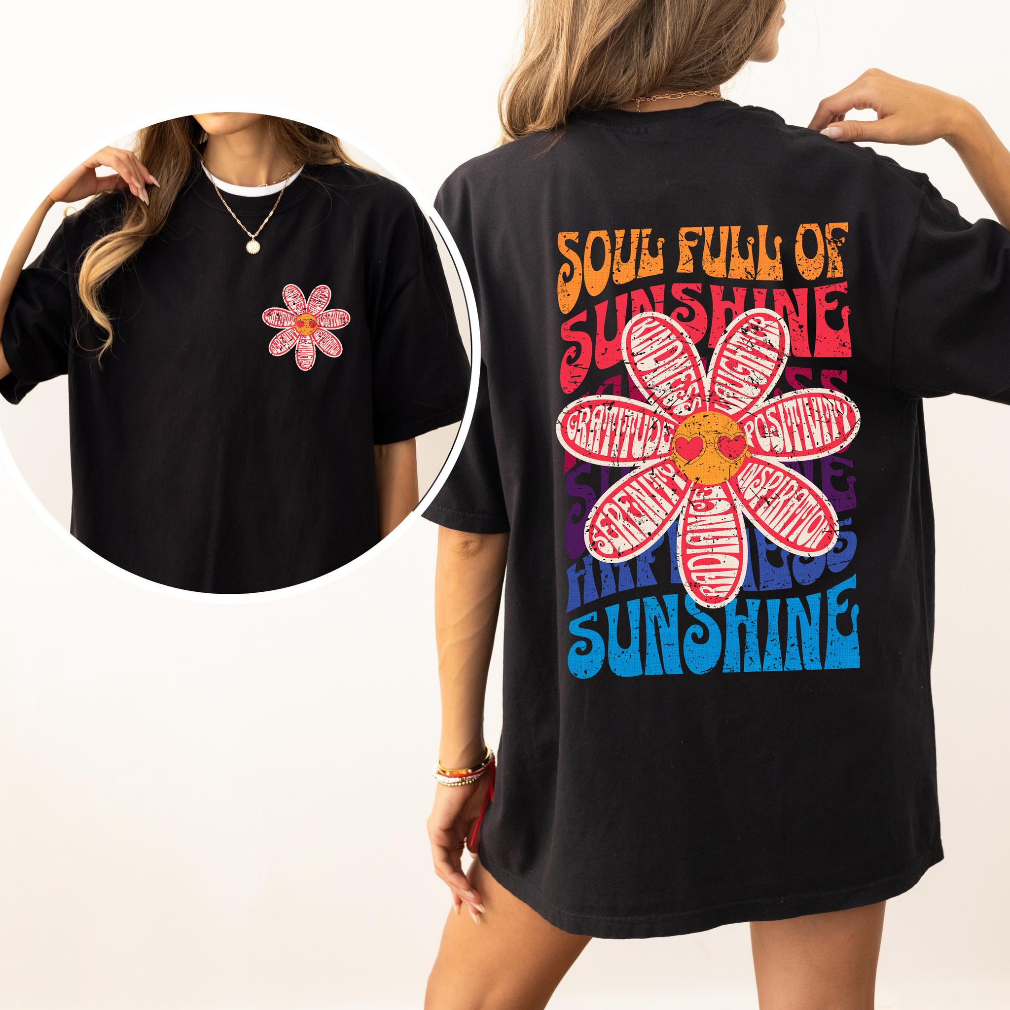 Soul Full Of Sunshine, Happiness, Serenity, Radiance, Inspiration, Positivity, Laughter, Kindness, Gratitude, Flowers, Love, Mental Health, Tshirt Comfort Colors T-Shirt