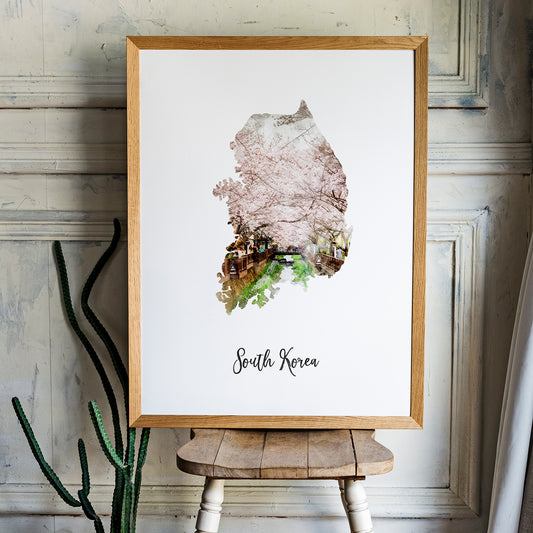 South Korea Watercolor Map