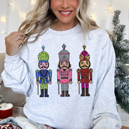Sparkly Nutcrackers, Glitter Effect, Christmas Sweatshirt