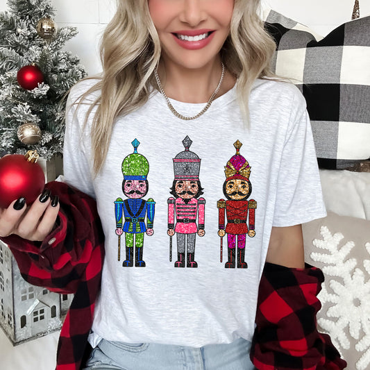 Sparkly Nutcrackers, Glitter Effect, Christmas Super Soft Tees