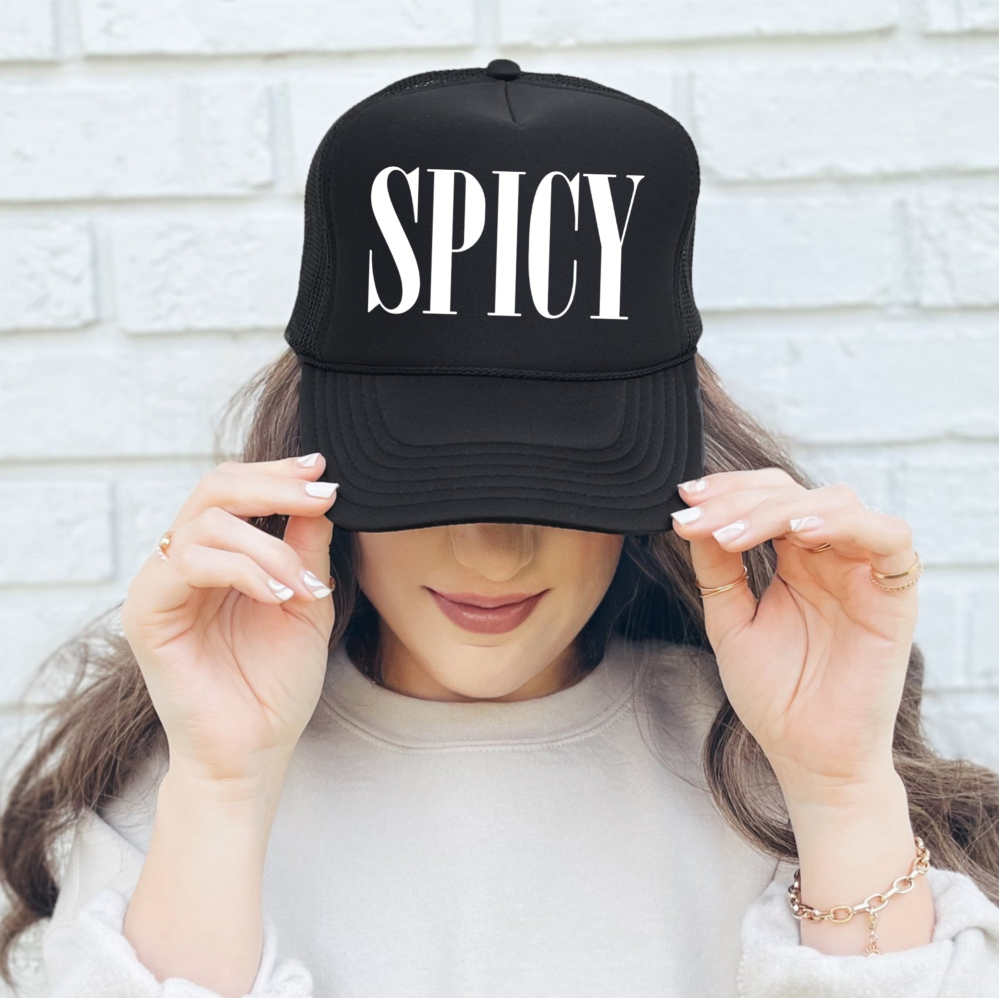Spicy, Sassy, Funny, Black Snapback Trucker Hat