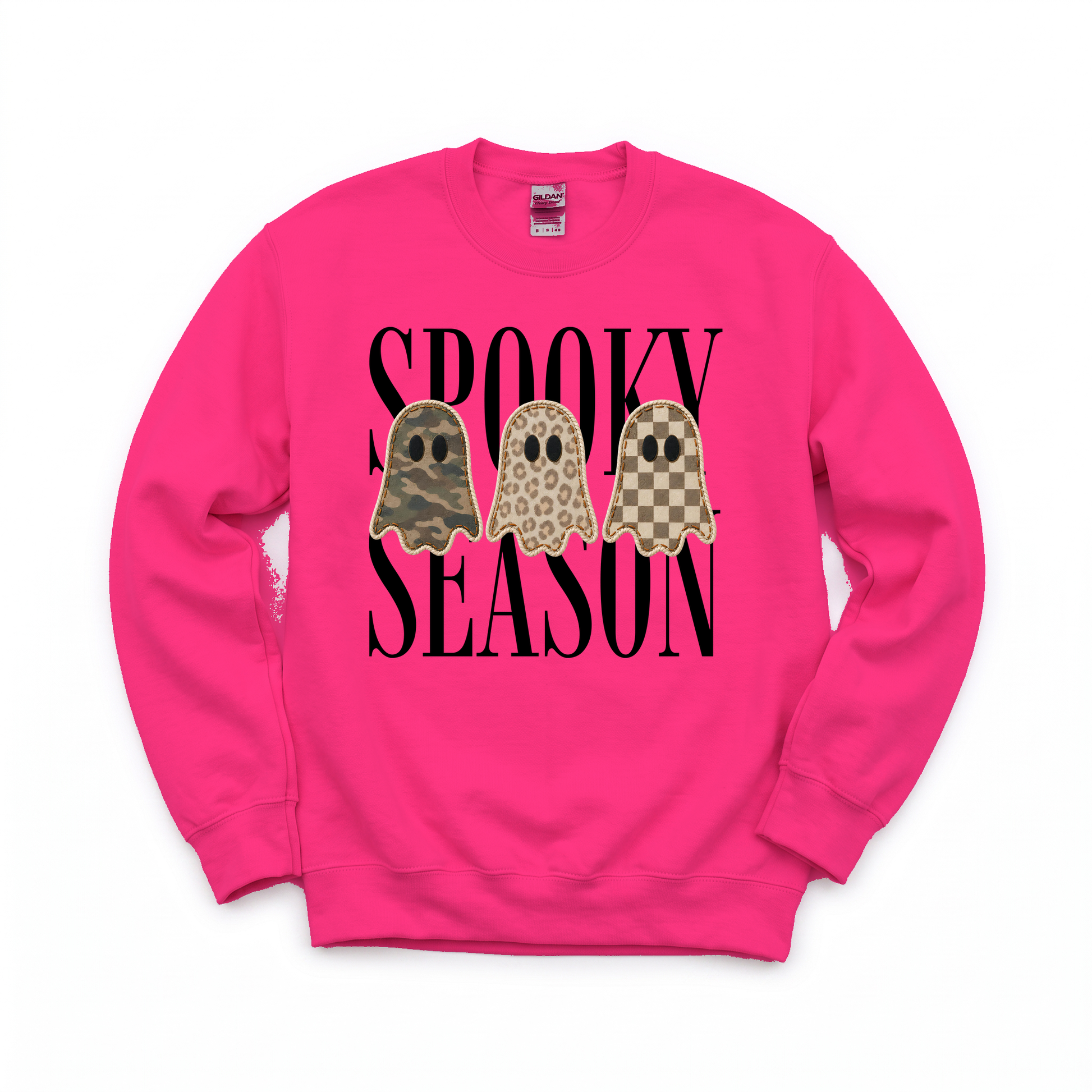 Spooky Season Ghosts graphic on Gildan 18000 in Heliconia