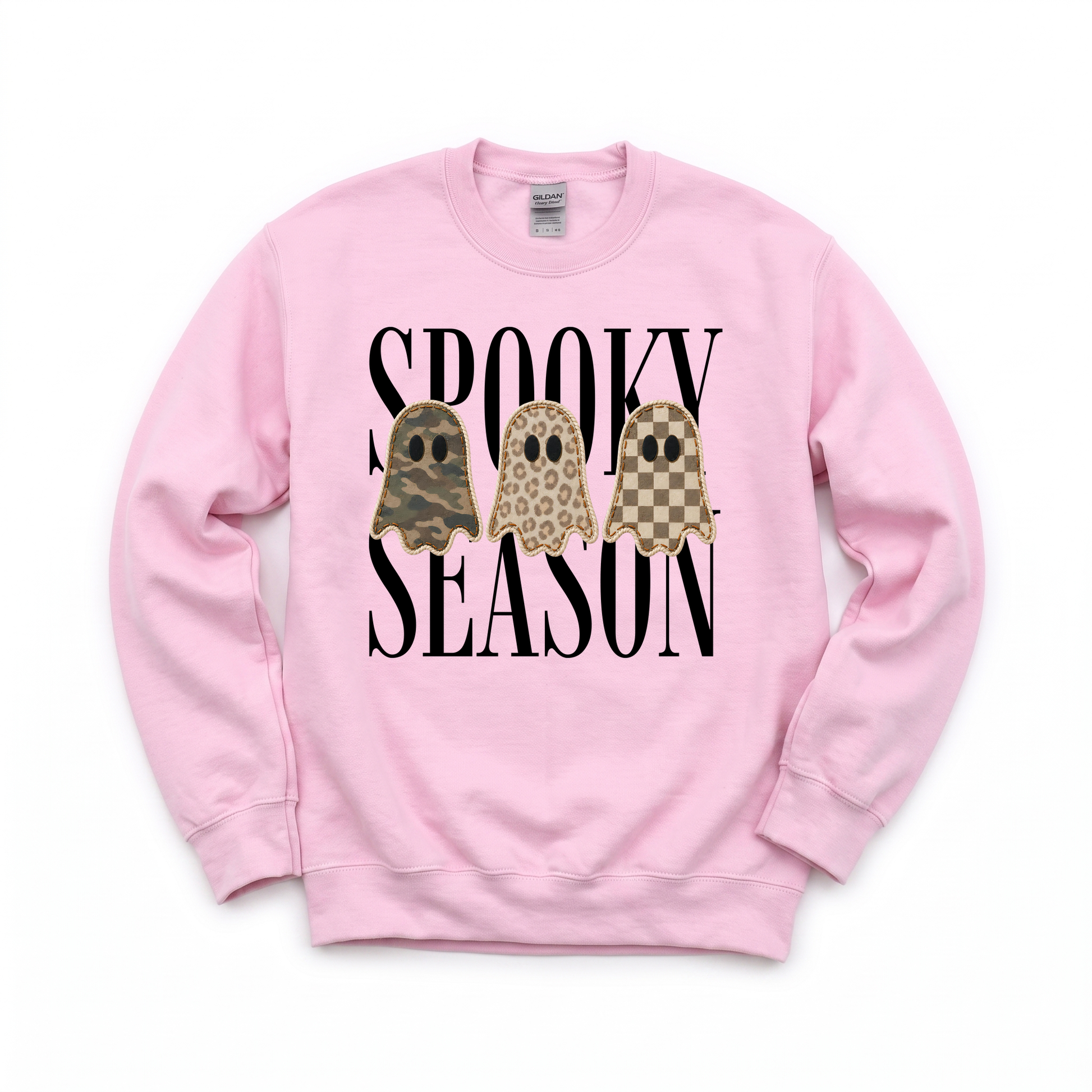 Spooky Season Ghosts graphic on Gildan 18000 in Light Pink