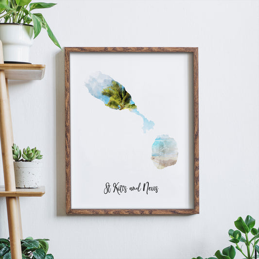 St. Kitts And Nevis Watercolor Map