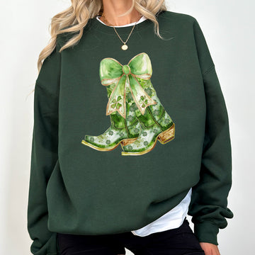 St Patrick's Day Cowboy Boots, Howdy, Shamrock, Lucky Sweatshirt