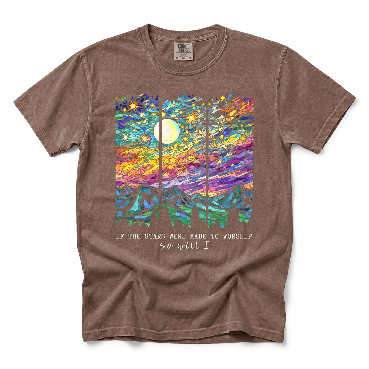 Stained Glass Mountain Night graphic on Comfort Colors 1717 in Espresso