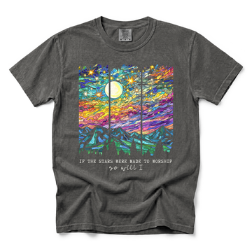 Stained Glass Mountain Night graphic on Comfort Colors 1717 in Pepper