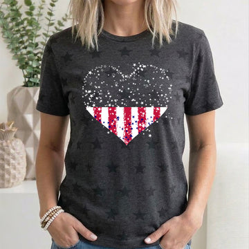 Star Hearts, Red White Blue, Patriotic, 4th of July, Star Pattern T-Shirt