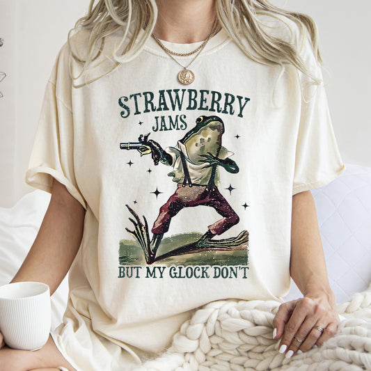 Strawberry Jams, Glock Don't, Frog, Meme, Joke, Aesthetic, Trendy, Toad, Comfort Colors Tshirt