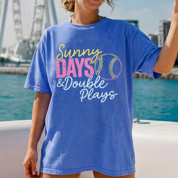 Sunny Days And Double Plays, Baseball, Mom Life, Sports Comfort Colors T-Shirt