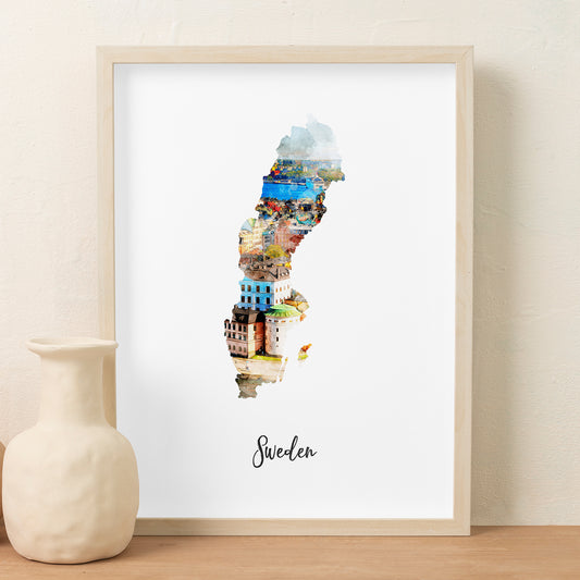 Sweden Watercolor Map