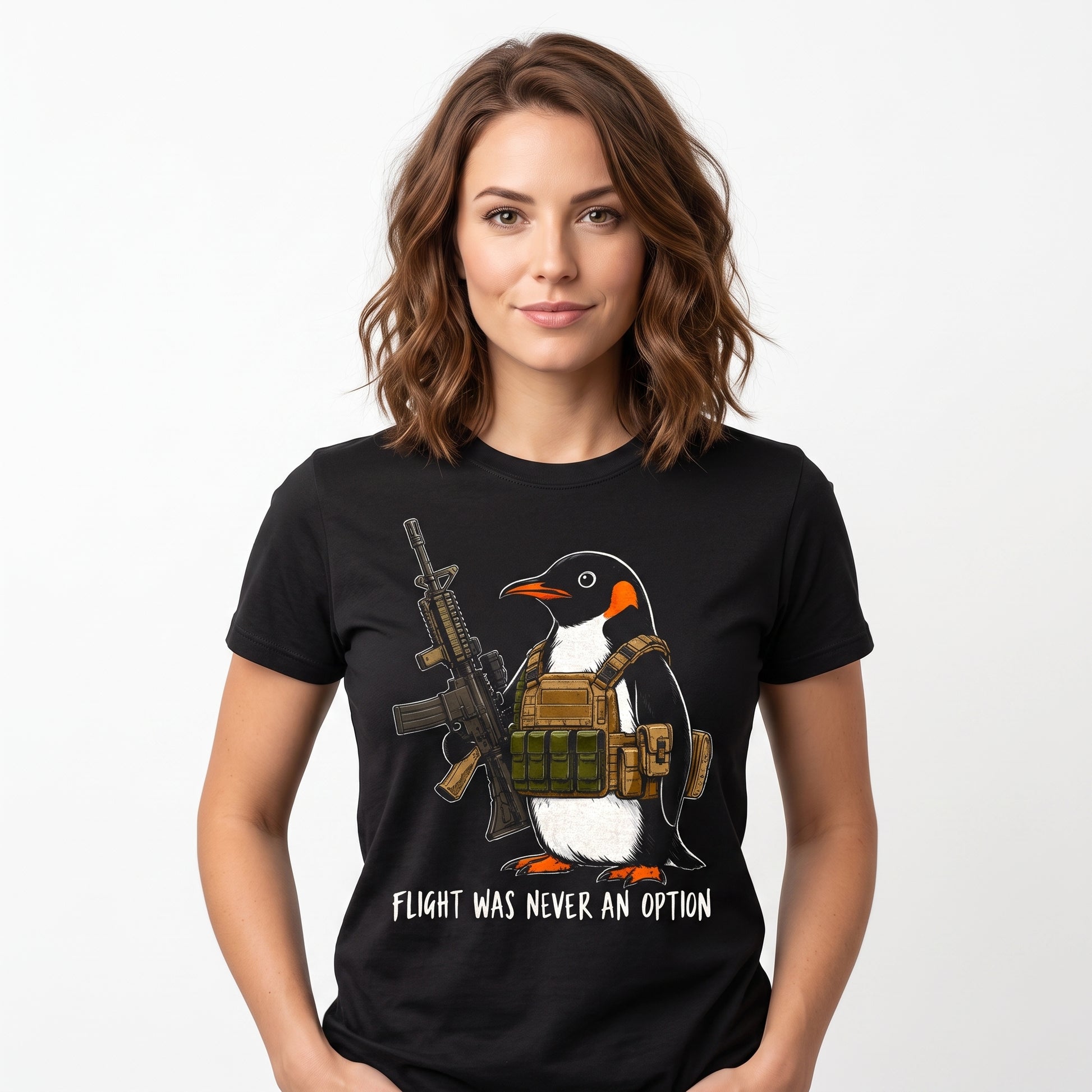 Model wearing the Tactical Penguin comfort colors tee in Black, cover image 1