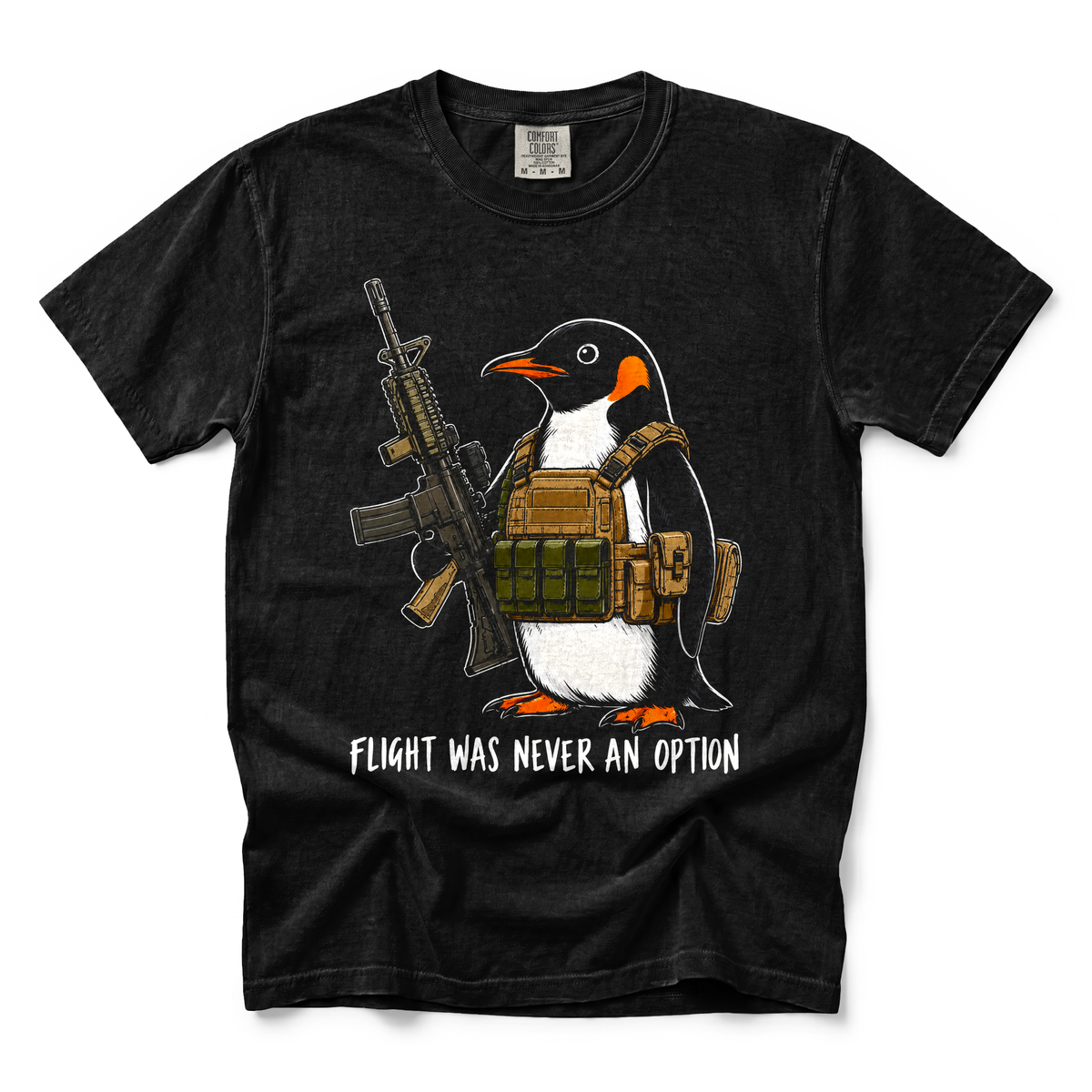 Tactical Penguin graphic on Comfort Colors 1717 in Black