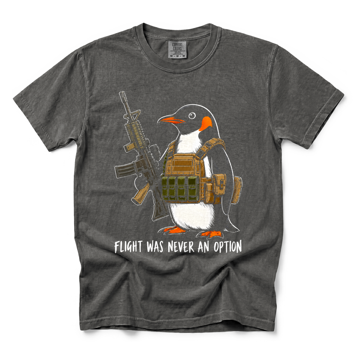 Tactical Penguin graphic on Comfort Colors 1717 in Pepper