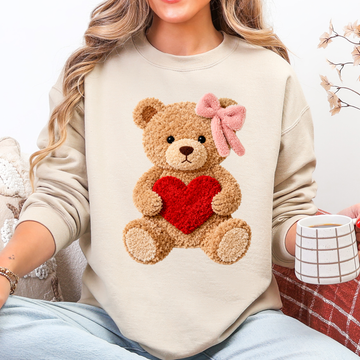 Teddy Bear, Faux Yarn Print, Adorable Valentine's Day, Love, 2026 Trend Sweatshirt