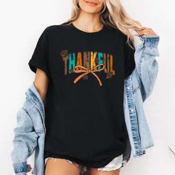 Thankful, Fall, Autumn, Bow, Ribbon, Tshirt