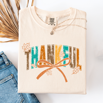 Thankful, Fall, Autumn, Bow, Ribbon, Comfort Colors T-Shirt