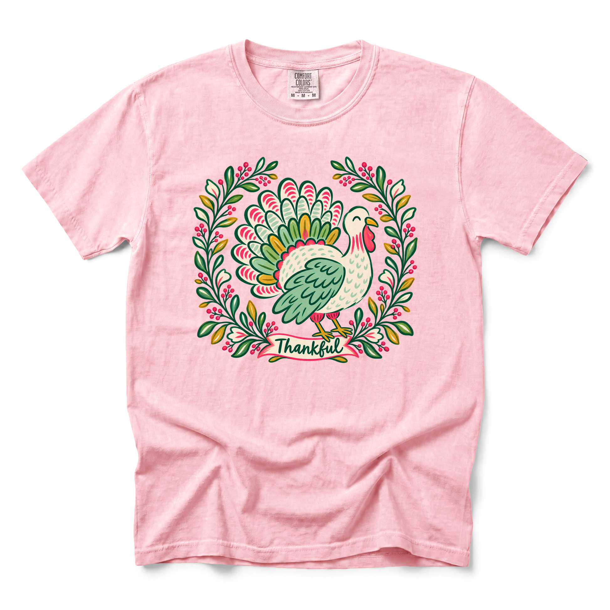 Thankful Turkey graphic on Comfort Colors 1717 in Blossom
