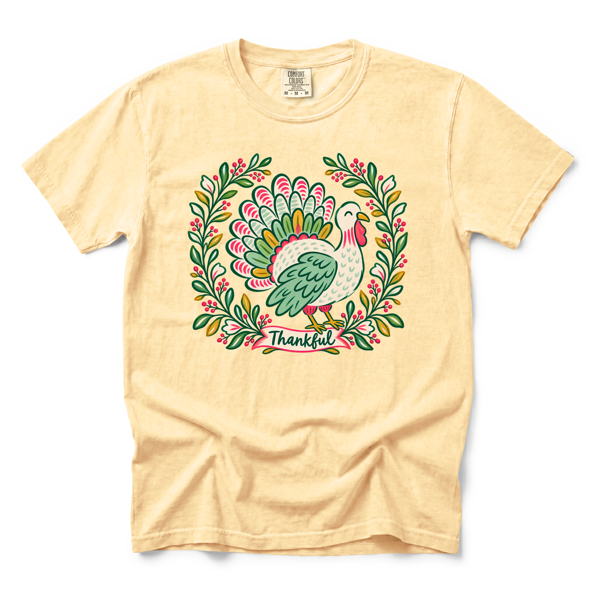 Thankful Turkey graphic on Comfort Colors 1717 in Butter
