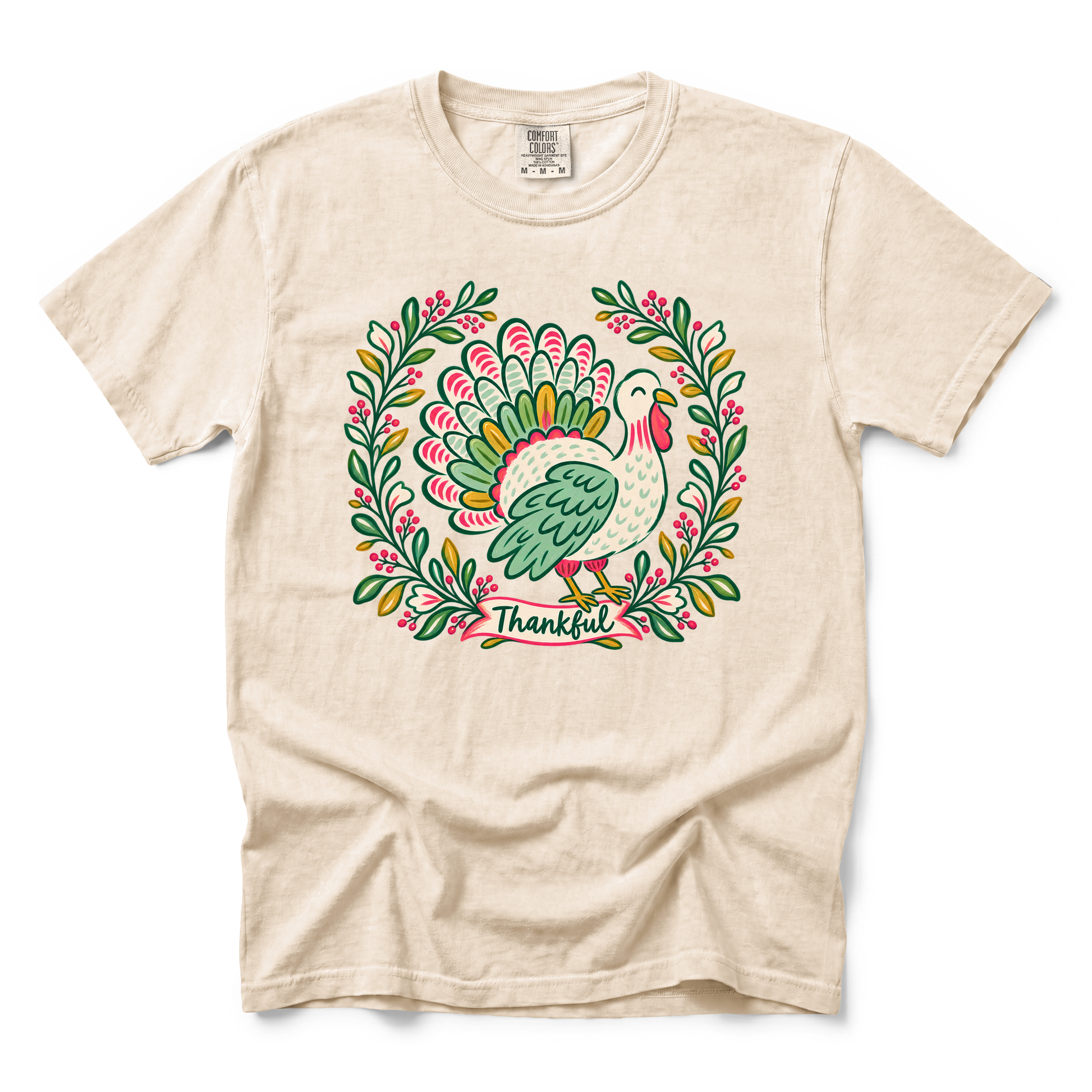Thankful Turkey graphic on Comfort Colors 1717 in Ivory