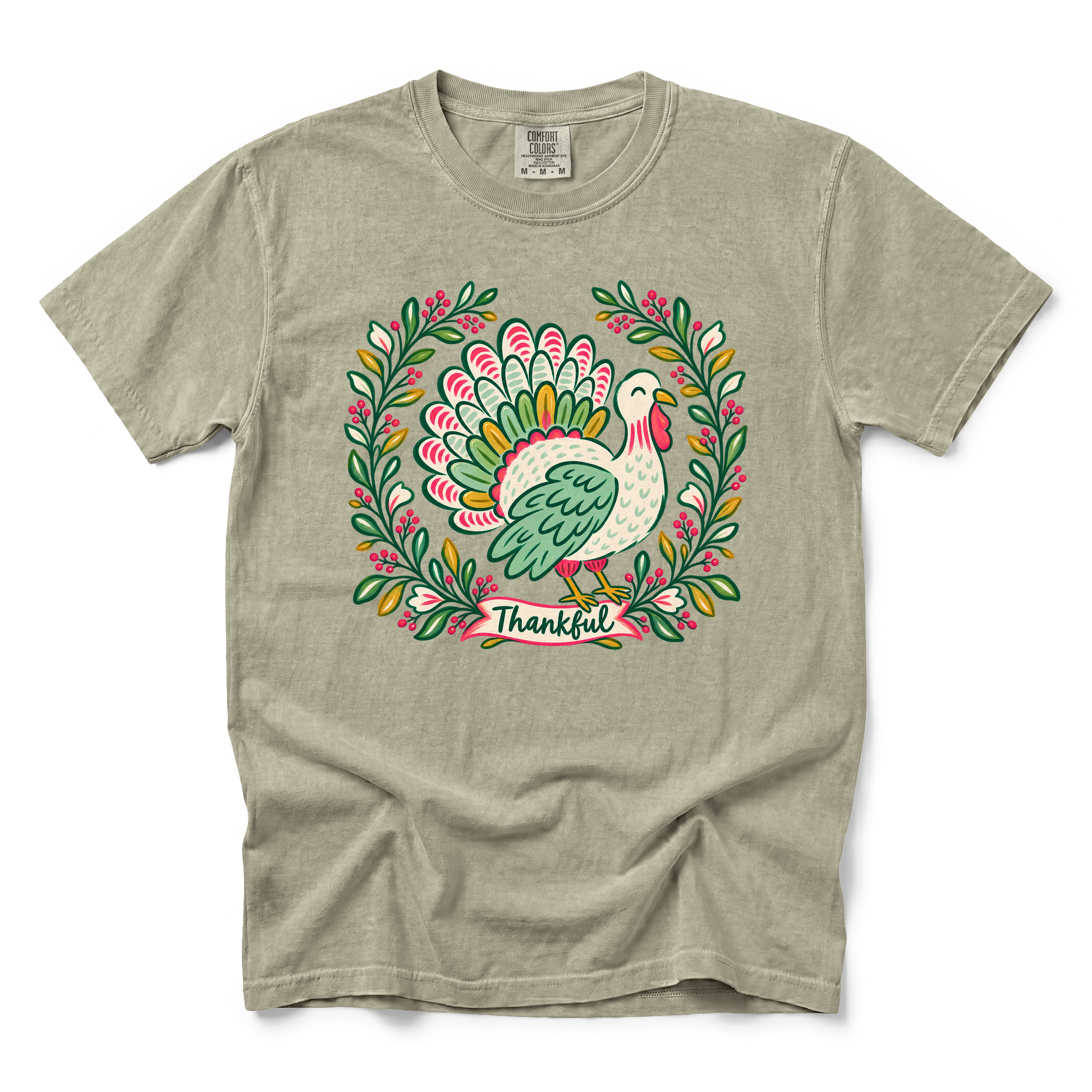 Thankful Turkey graphic on Comfort Colors 1717 in Khaki